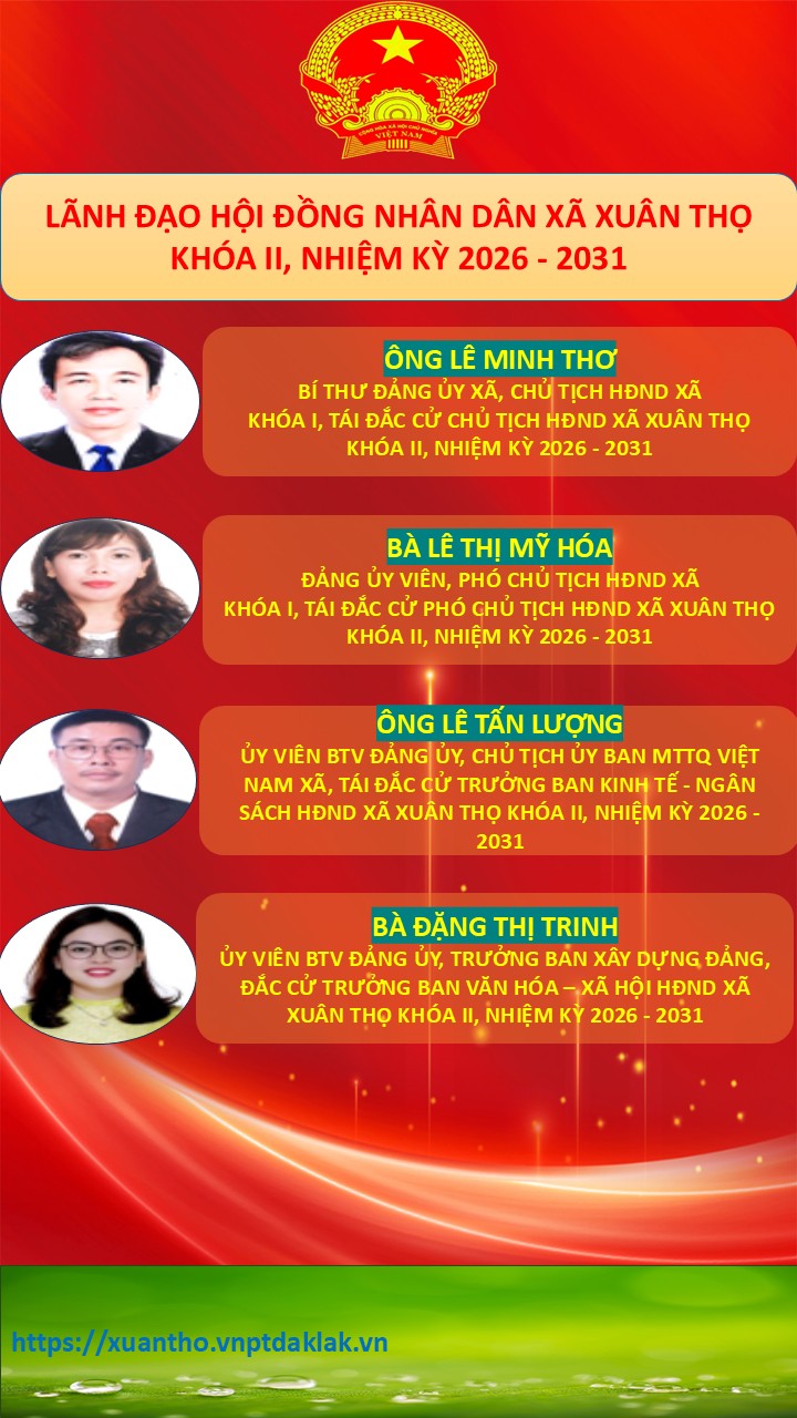 BỘ MÁY LÃNH ĐẠO HỘI ĐỒNG NHÂN DÂN VÀ ỦY BAN NHÂN DÂN XÃ XUÂN THỌ, NHIỆM KỲ 2026 - 2031